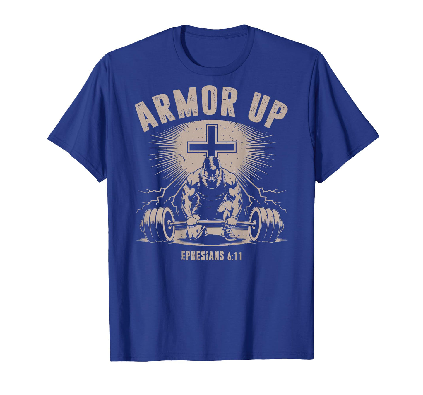 Mens Armor Up Christian Workout Gym Jesus Dumbbell Cross Dad T-Shirt