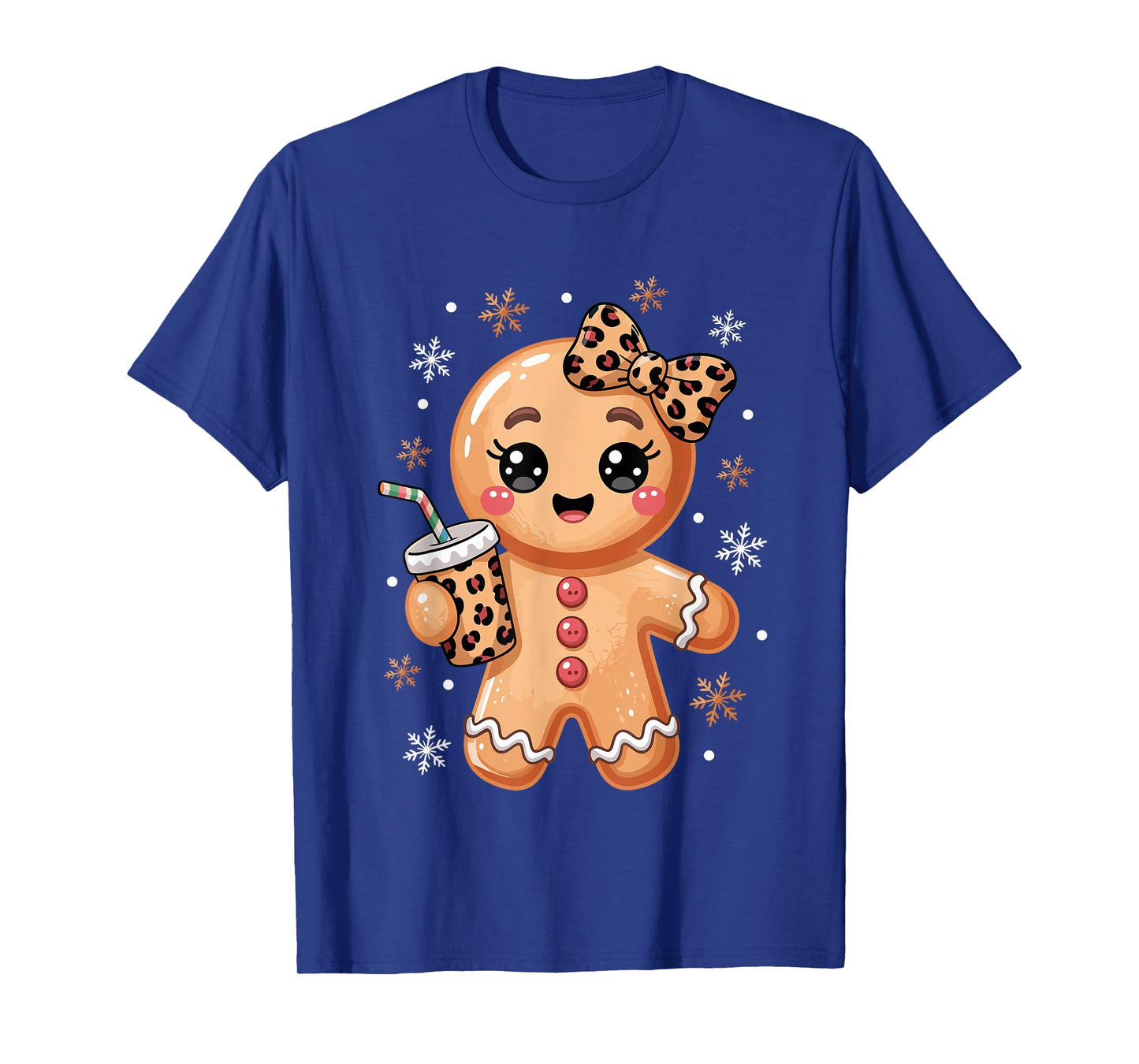 Cute Gingerbread Leopard Coquette Bow Christmas Gingerbread T-Shirt