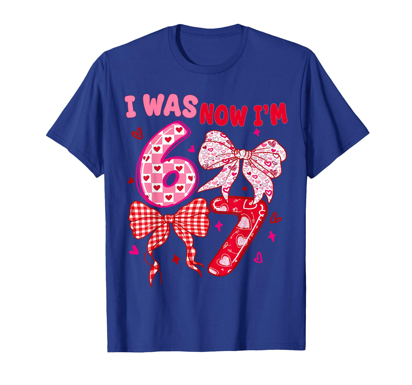 7th Birthday Girl I was 6 Now I'm 7 Heart Coquette Girls 67 T-Shirt
