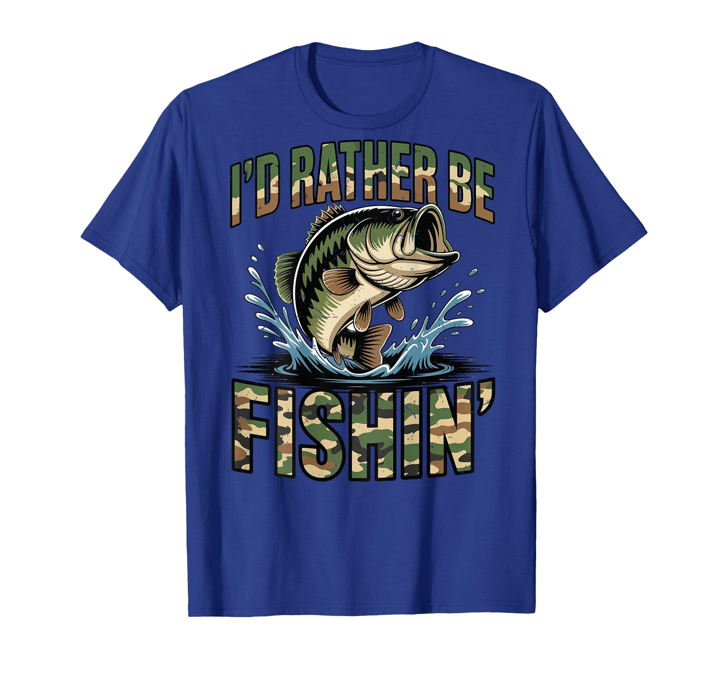 Youth Id Rather Be Fishing Camo Old School Bass Fish Funny T-Shirt
