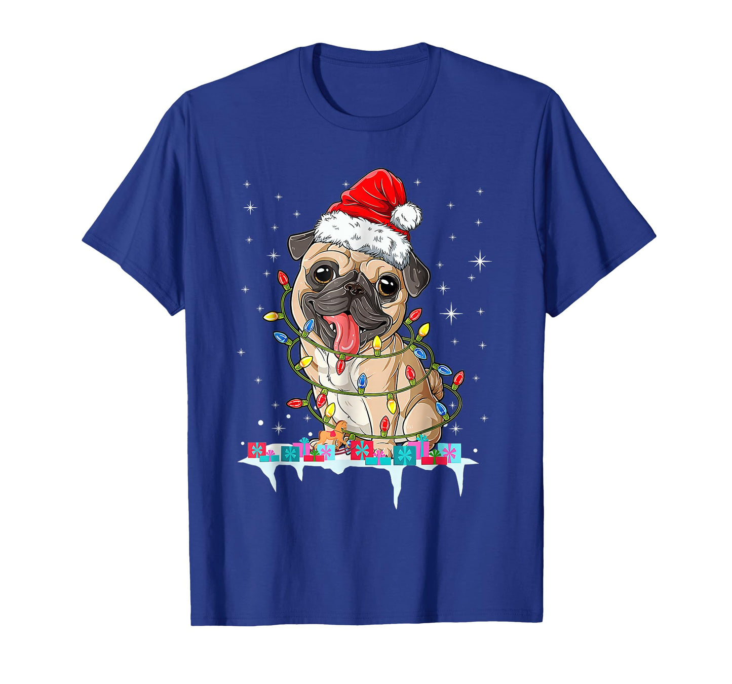 Pug Christmas Tree Lights Santa Dog Xmas T-Shirt