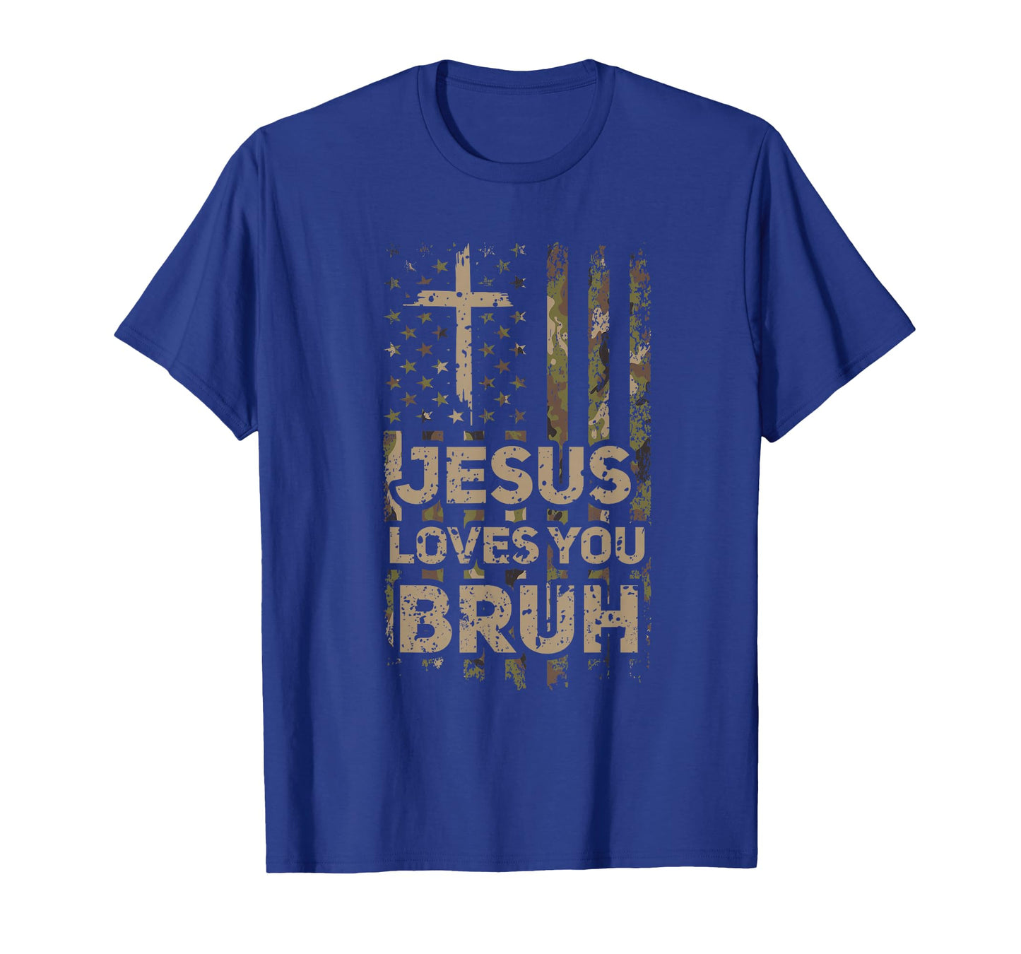 Jesus Loves You Bruh Camo Christian USA Flag Men Hunter T-Shirt