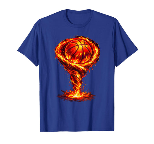 Basketball Swirl Fire Graphic Basketball Hoop Net Slam Dunk T-Shirt