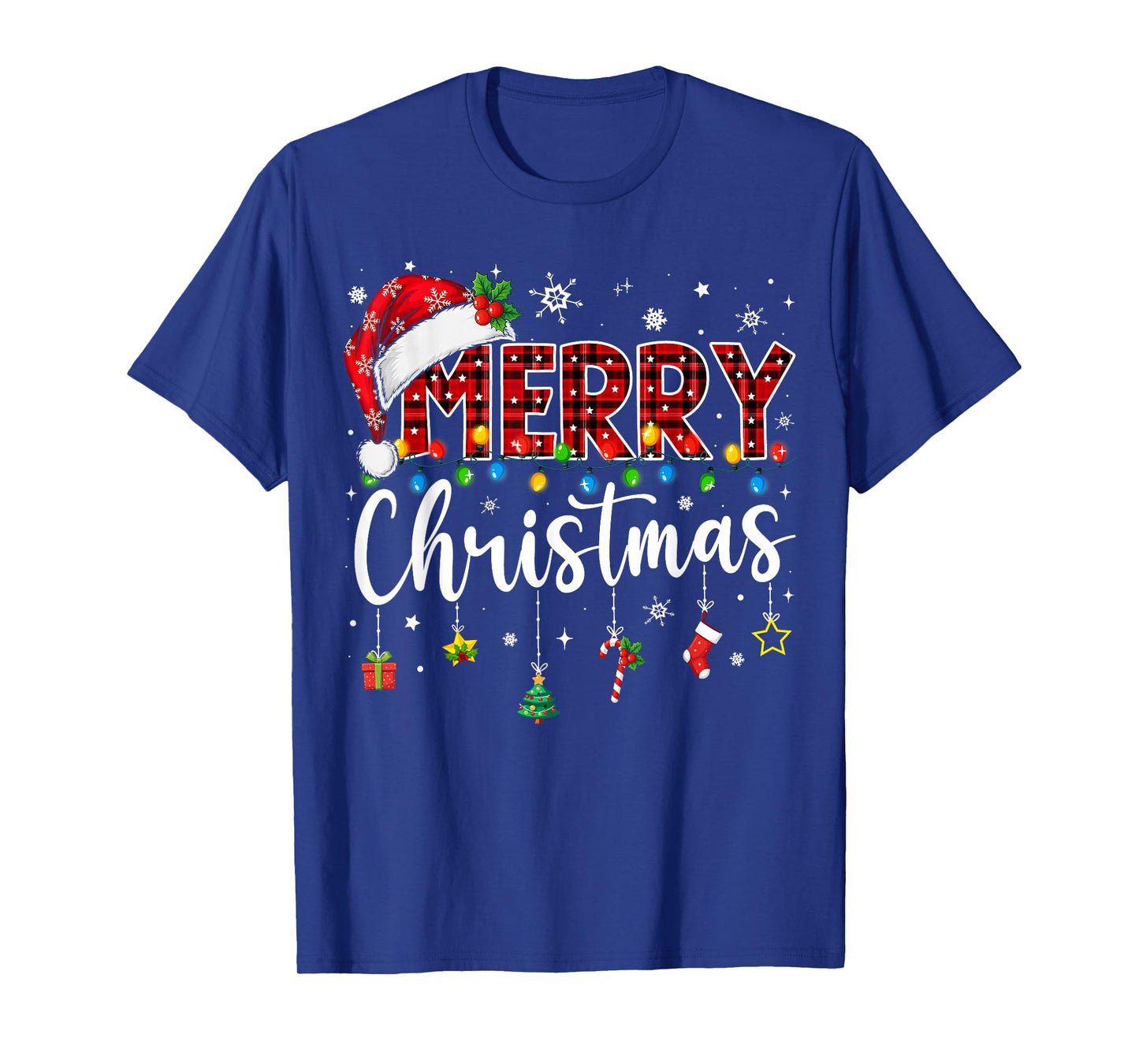 Merry Christmas Buffalo Plaid Red Santa Family Xmas Pajamas T-Shirt