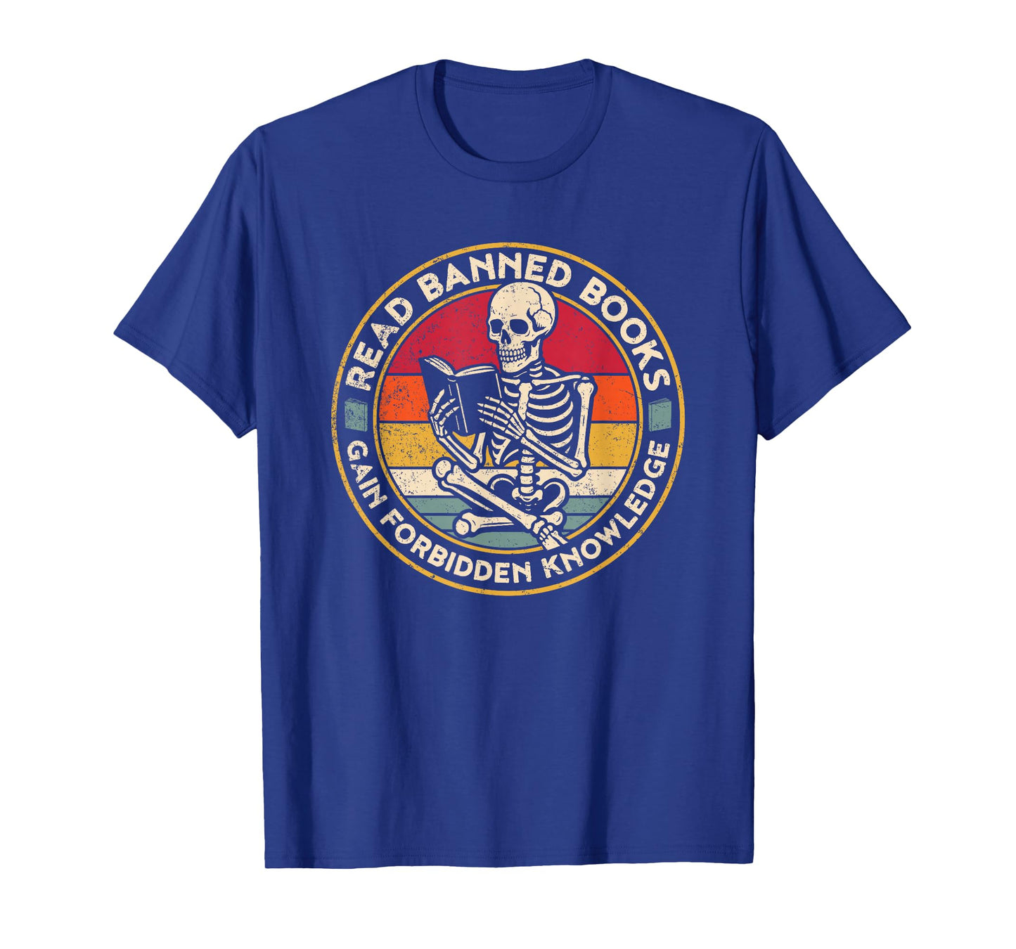Funny Read Banned Books Retro Book Lover Reading Skeleton T-Shirt