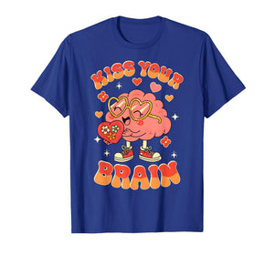 Valentine Kiss Your Brain Retro Teacher Squad Heart Kid T-Shirt