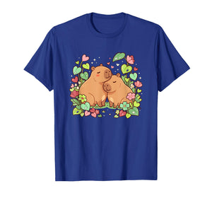 Capybara Couple Cute Valentine's Day Floral Heart T-Shirt