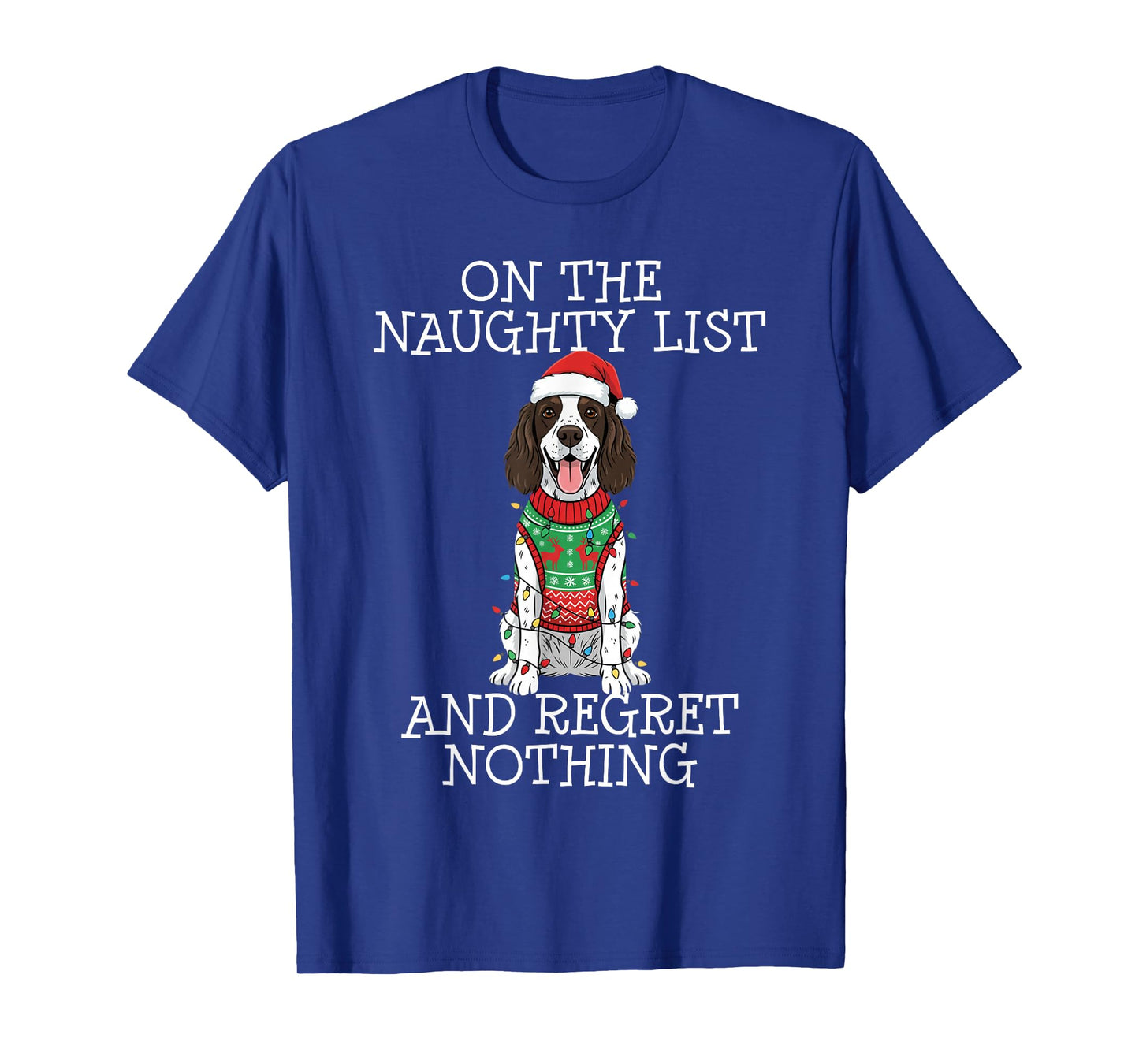 Funny Christmas English Springer Spaniel Naughty List T-Shirt