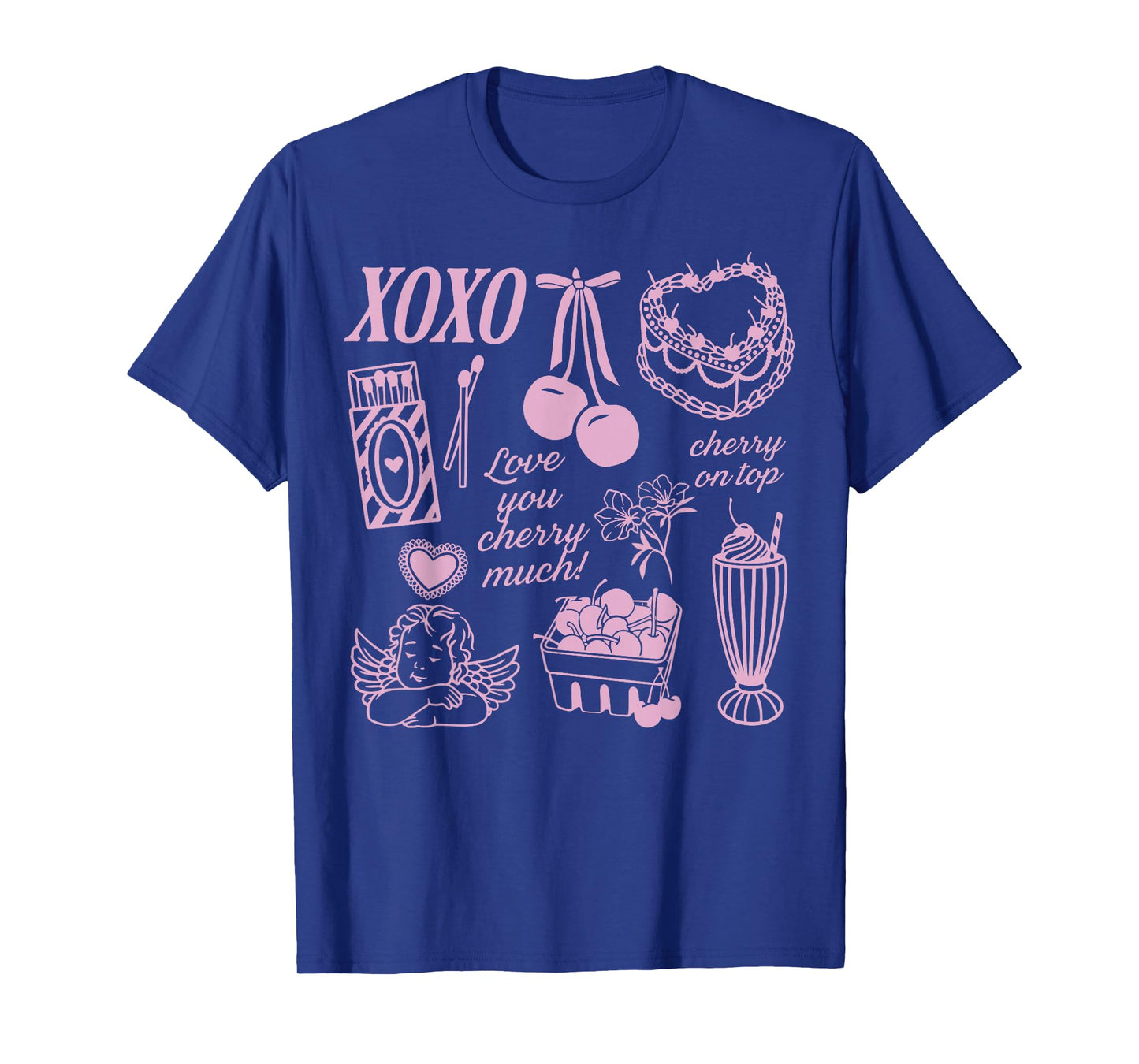 Cherry Cake XOXO Heart Womens Valentines Day T-Shirt