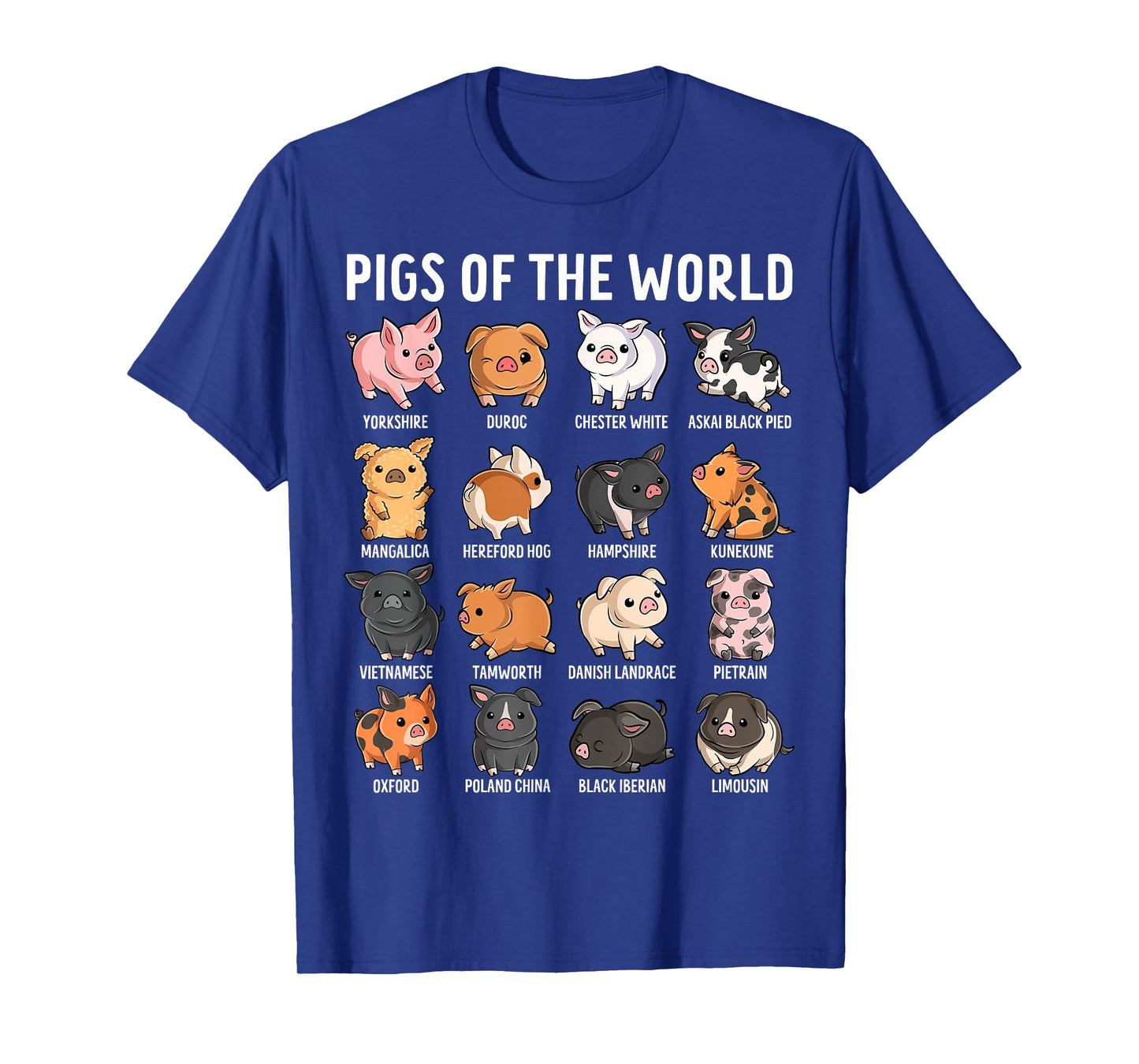Pigs of The World Cute Farm Animal Lover Pig Breeds T-Shirt