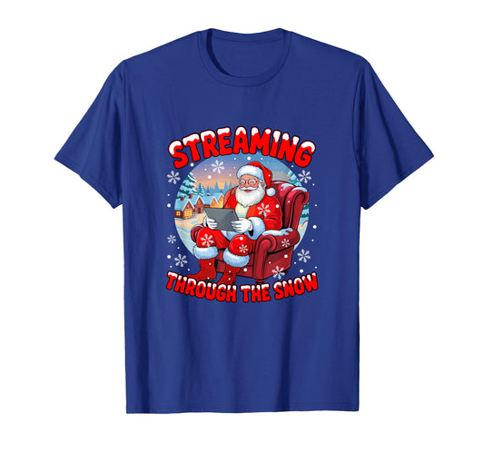 Streaming Through The Snow Christmas Santa Funny Streamer T-Shirt