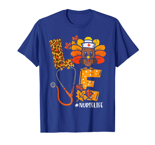 Love Turkey Stethoscope Nurse Life Thanksgiving Fall Women T-Shirt