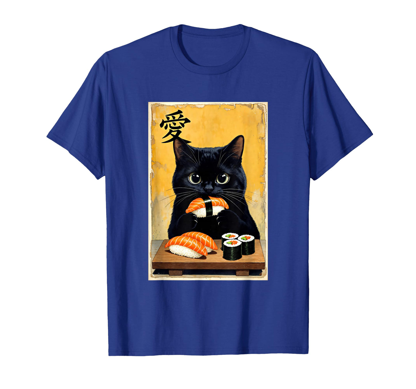 Cute Kawaii Black Cat Eating Sushi Funny Japanese Black Cat T-Shirt