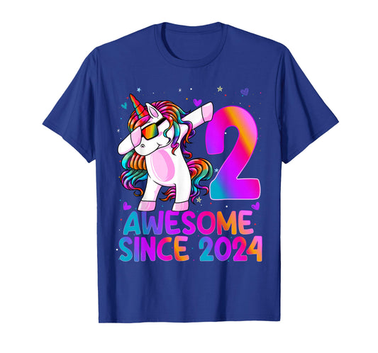 2 Year Old Girl Awesome Since 2024 Unicorn 2nd Birthday Girl T-Shirt