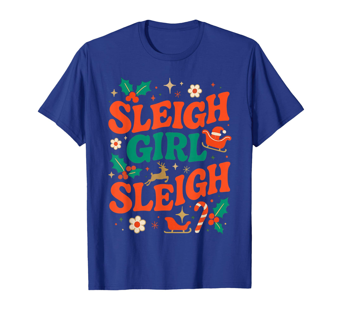 Funny Sleigh Girl Sleigh Vintage 70s Christmas Graphic T-Shirt