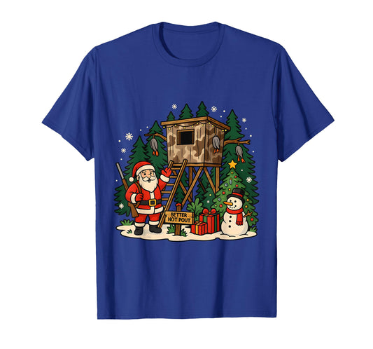 Santa Hunting Cabin Funny Christmas Better Not Pout Art T-Shirt