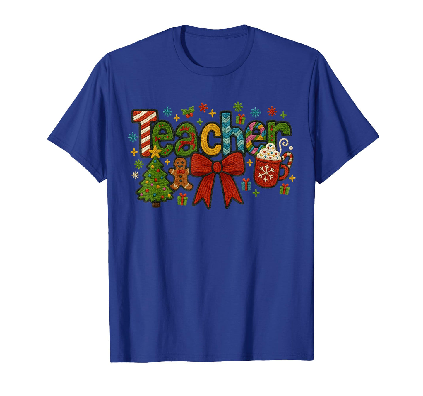 Christmas Teacher Faux Yarn Embroidery T-Shirt