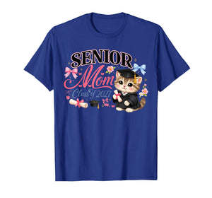 Senior Mom Class of 2027 Cute Cat Graduation Pink Bows Girls T-Shirt