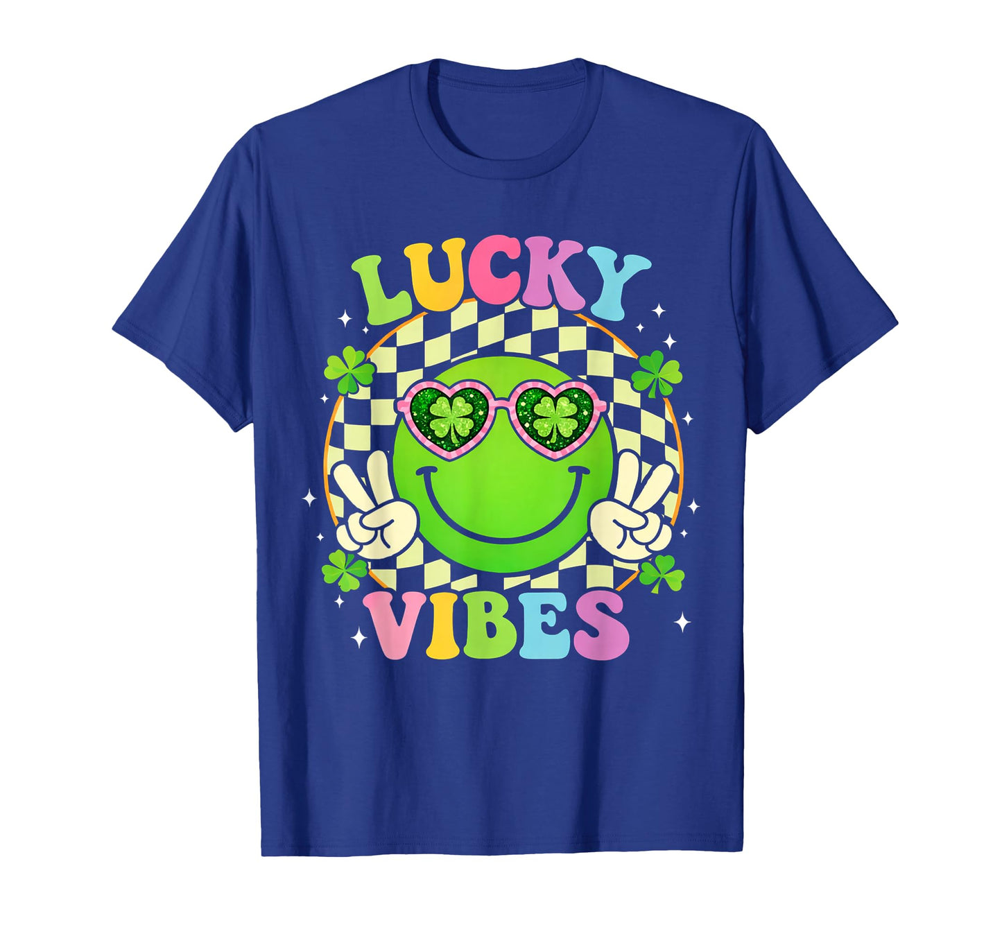 Groovy St Patricks Day Lucky Vibes Shamrock Women Girls Kids T-Shirt