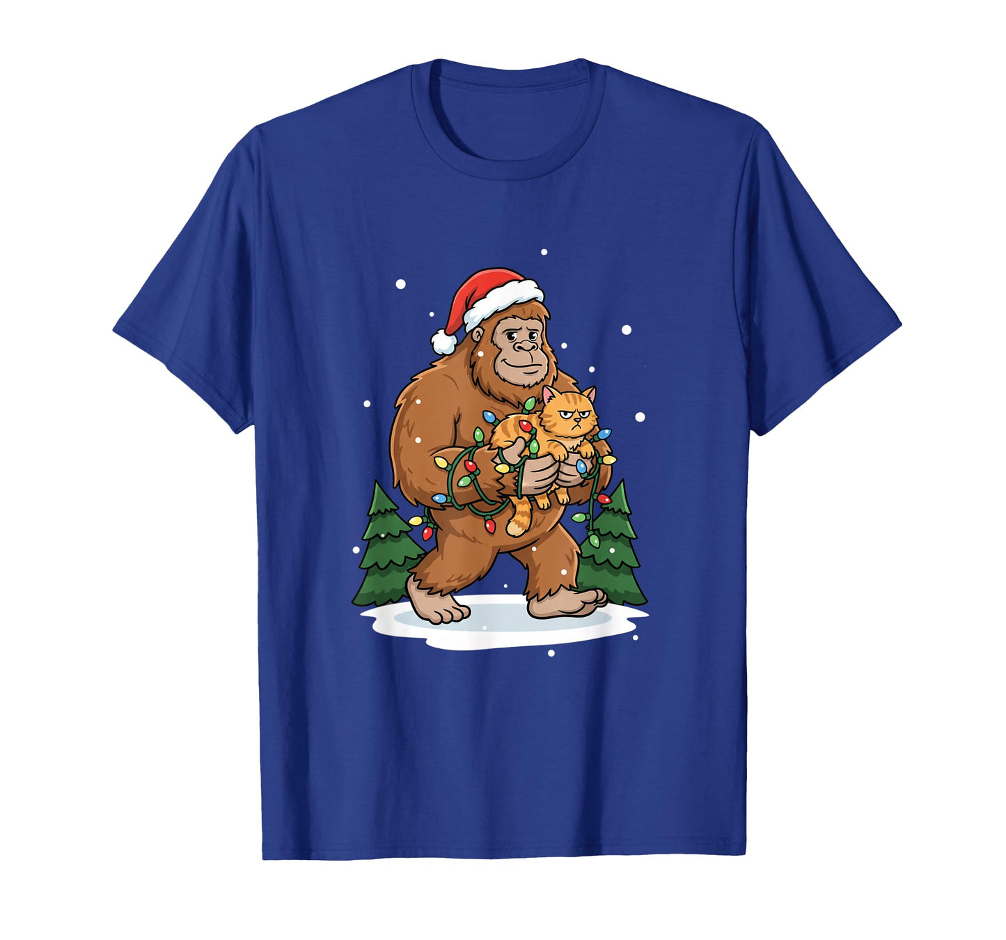Cat Holiday Sasquatch Holding Grumpy Kitty Funny Cat Lover T-Shirt