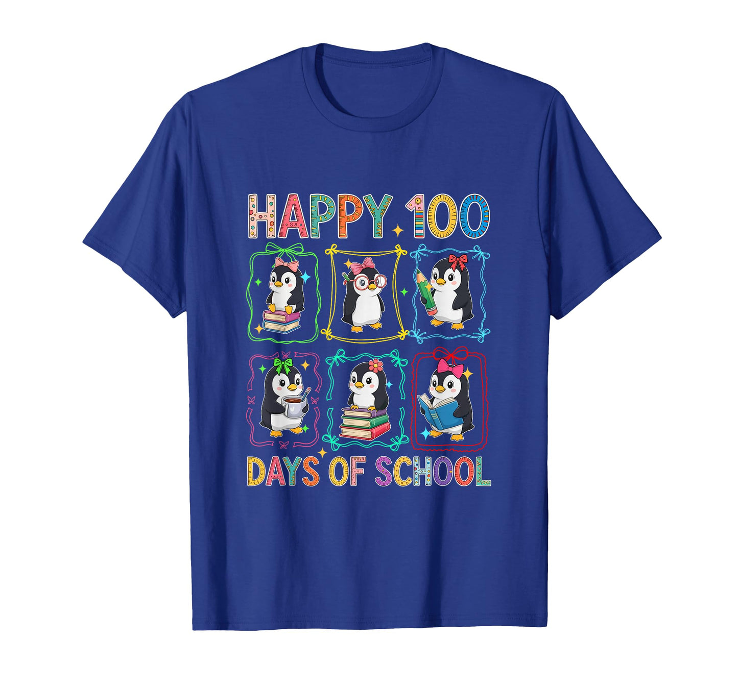 Happy 100 Days School Group Penguins Studying Students Kids T-Shirt