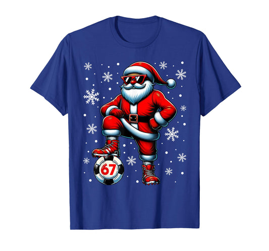 Funny Christmas Soccer Cool Santa Claus 6 7 Meme Teens T-Shirt