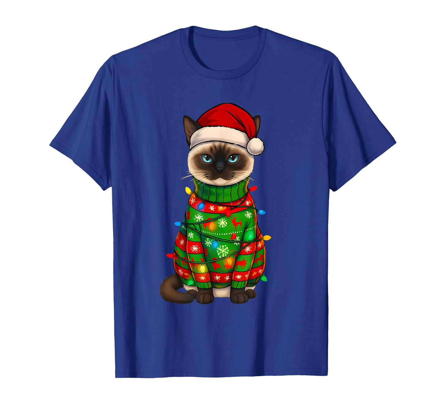 Siamese Cat Christmas Lights Funny Santa Holiday Cats T-Shirt