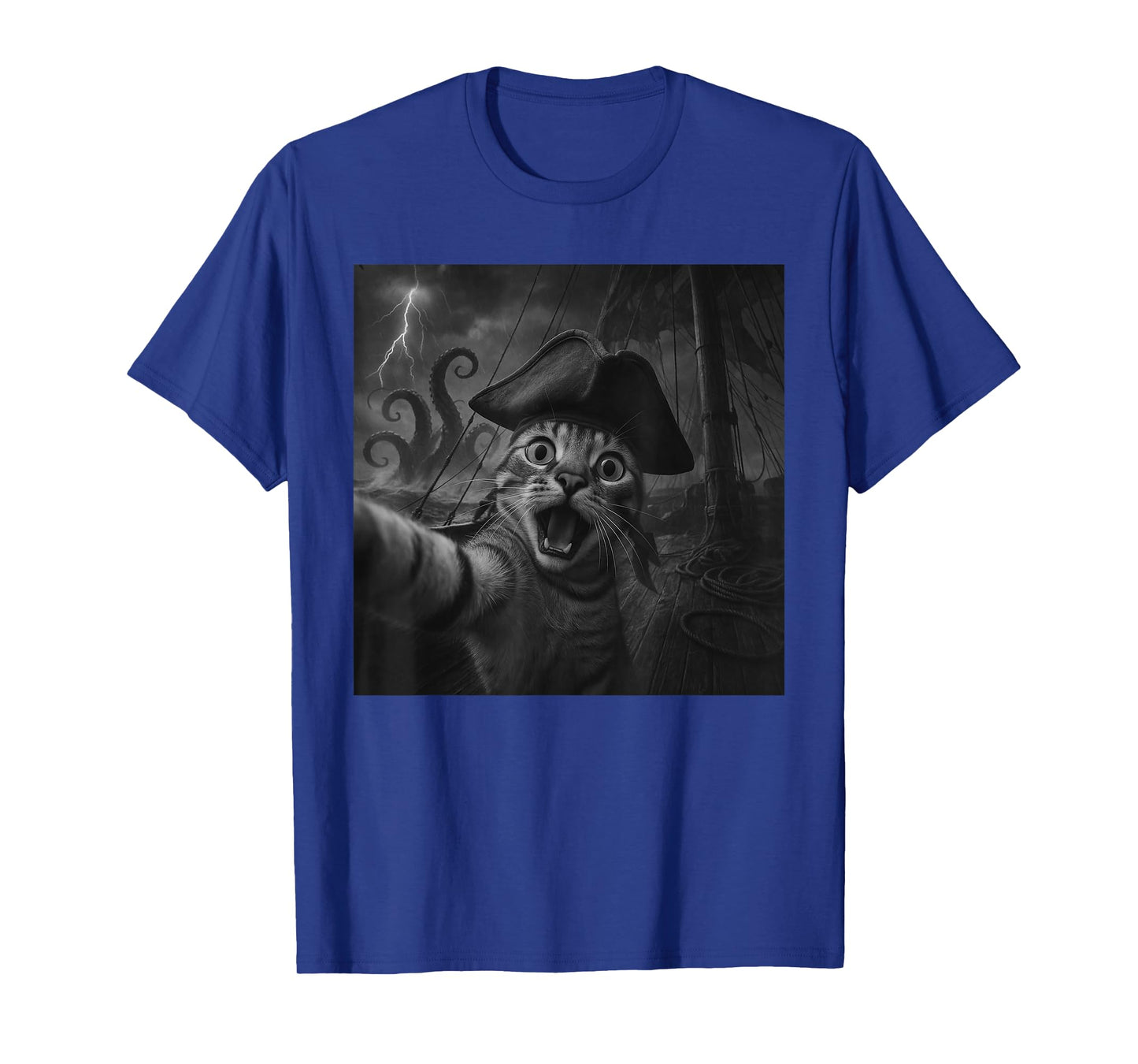 Cat Selfie with Kraken Octopus Funny Meme Men Women Kids T-Shirt