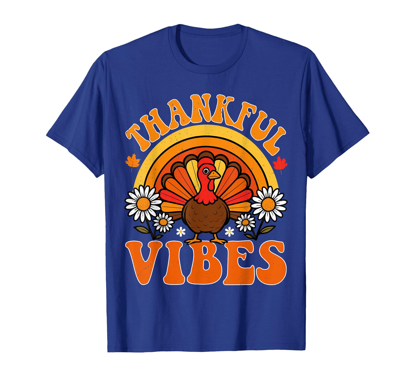 Thankful Vibes Autumn Retro Turkey Thanksgiving Rainbow T-Shirt
