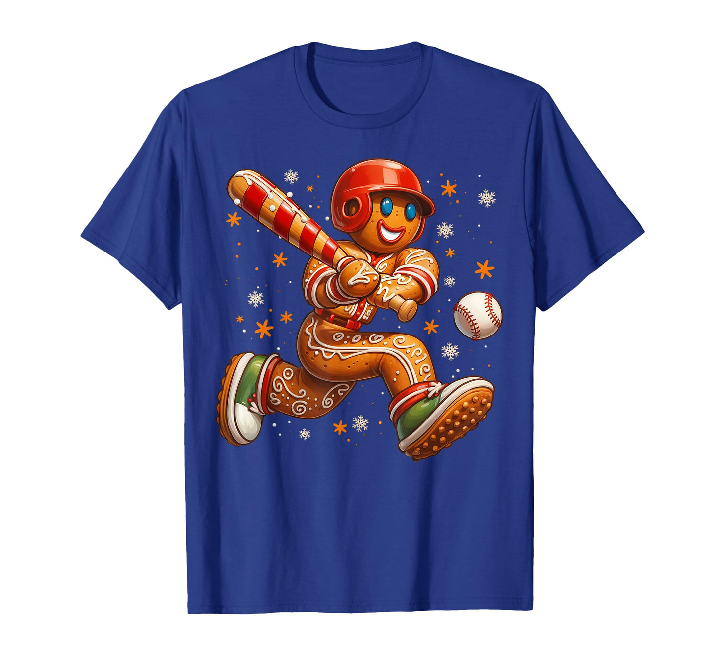 Funny Christmas Gingerbread Man Playing Baseball Cookie Xmas T-Shirt