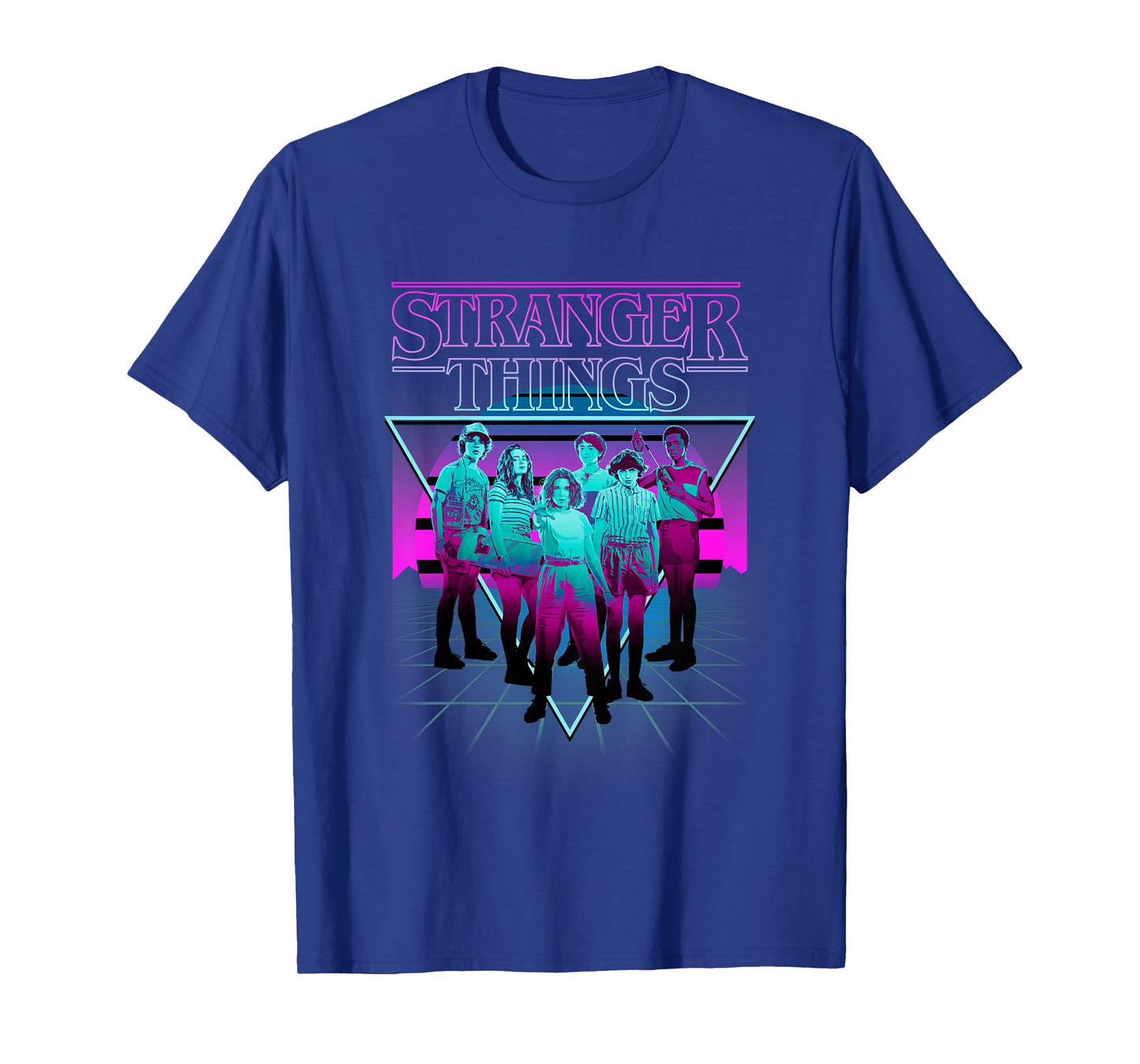Stranger Things Group Shot Neon Triangle T-Shirt