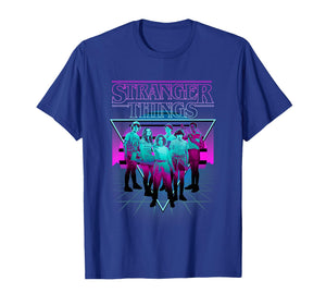 Stranger Things Group Shot Neon Triangle T-Shirt