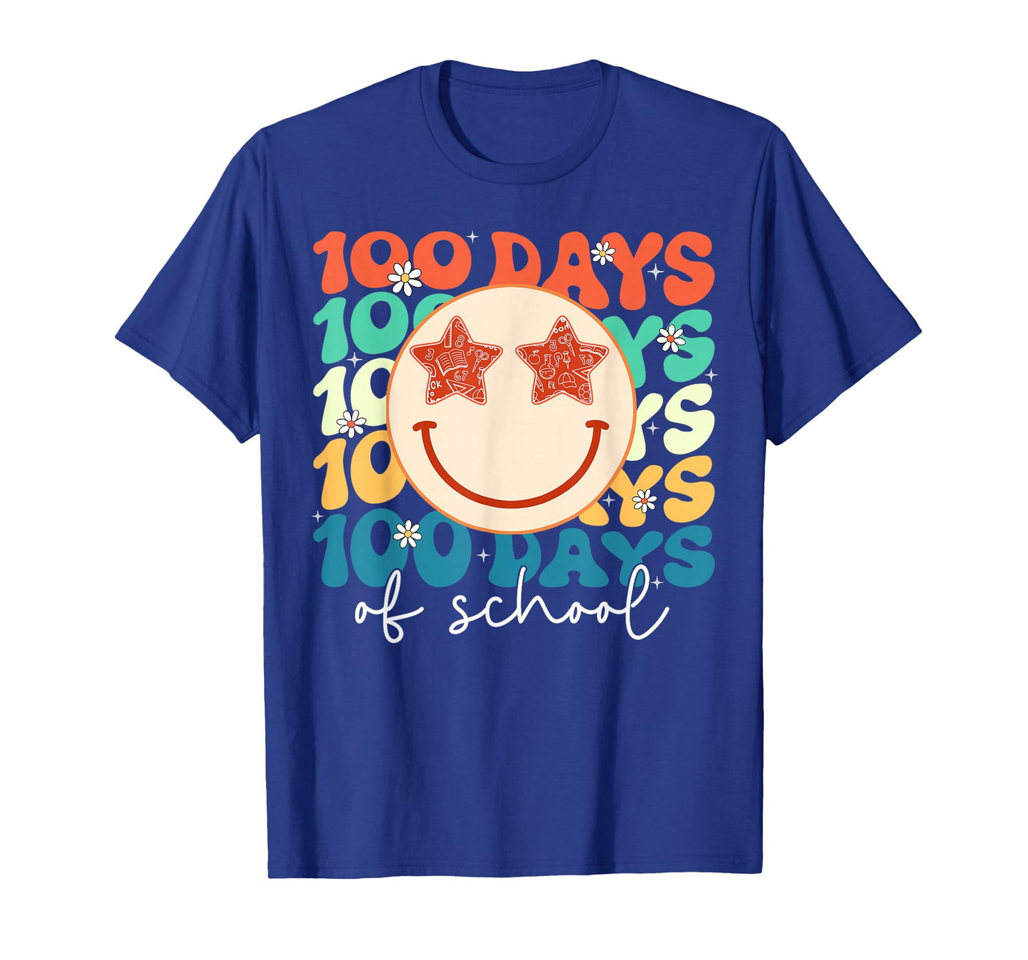 100 Days of School Groovy Smile Face 100th Day Teacher Kid T-Shirt