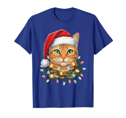 Cat Christmas Santa Hat Cat Lover Xmas Women Men T-Shirt