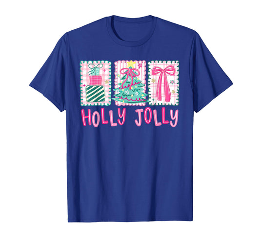 Preppy Holly Xmas Jolly Coquette Bow Christmas Tree Retro T-Shirt