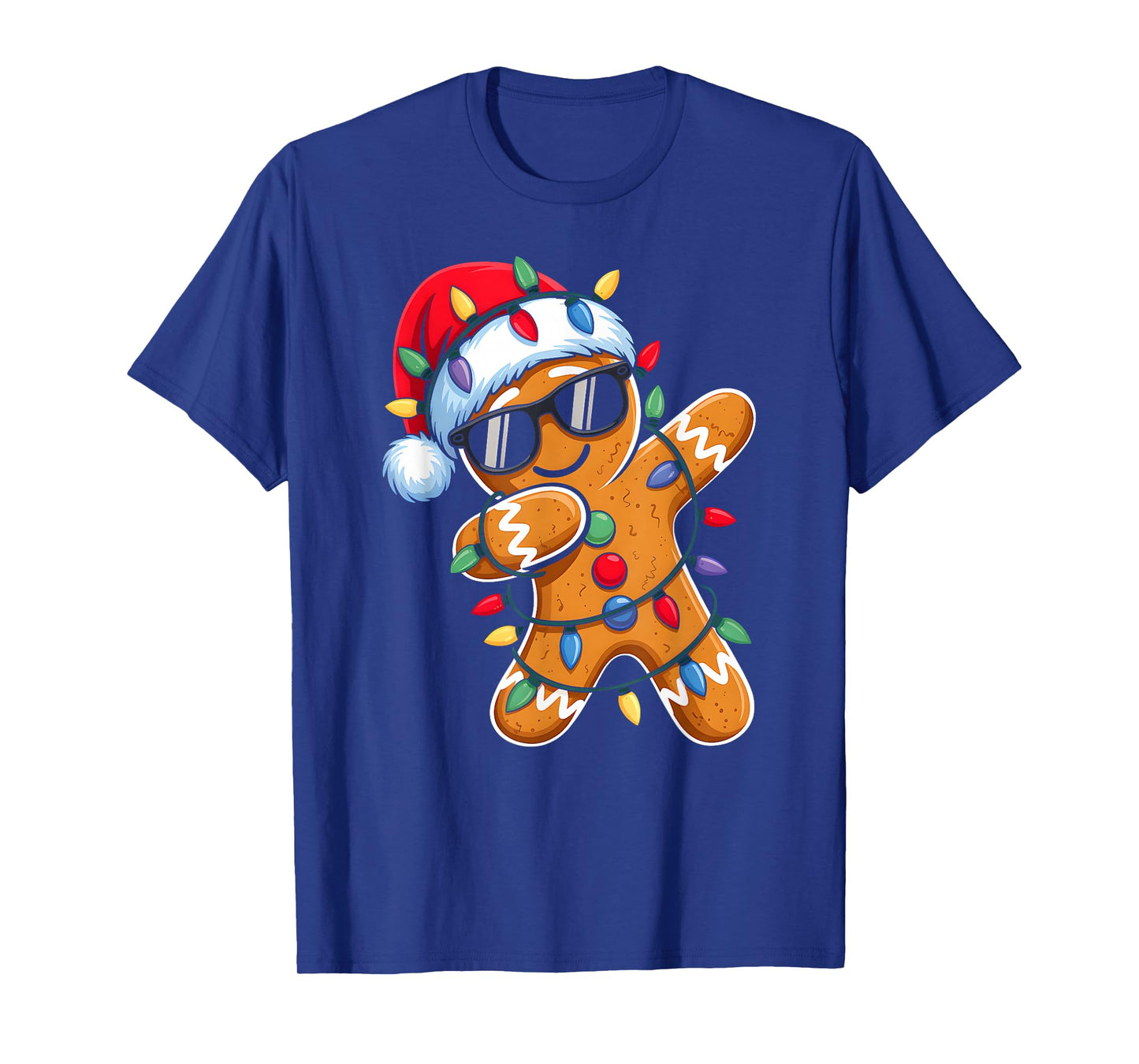 Dabbing Gingerbread Christmas Lights Santa Hat Xmas Pajamas T-Shirt