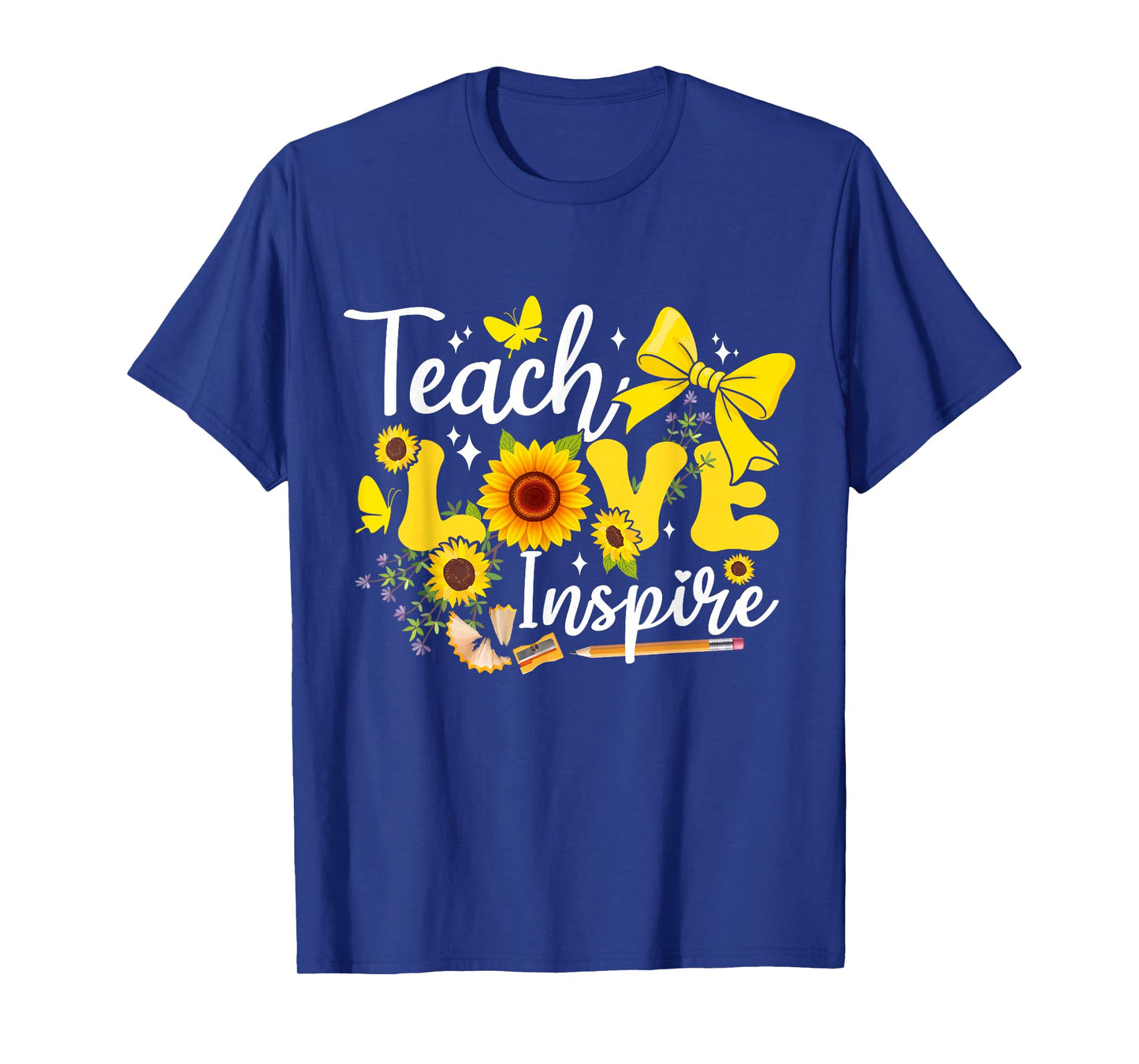 Teach Love Inspire Sunflowers Pencil Coquette Bow Teacher T-Shirt