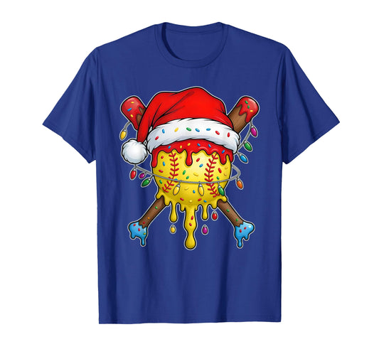Santa Sports Design for Men Boys Christmas Softball Drip T-Shirt