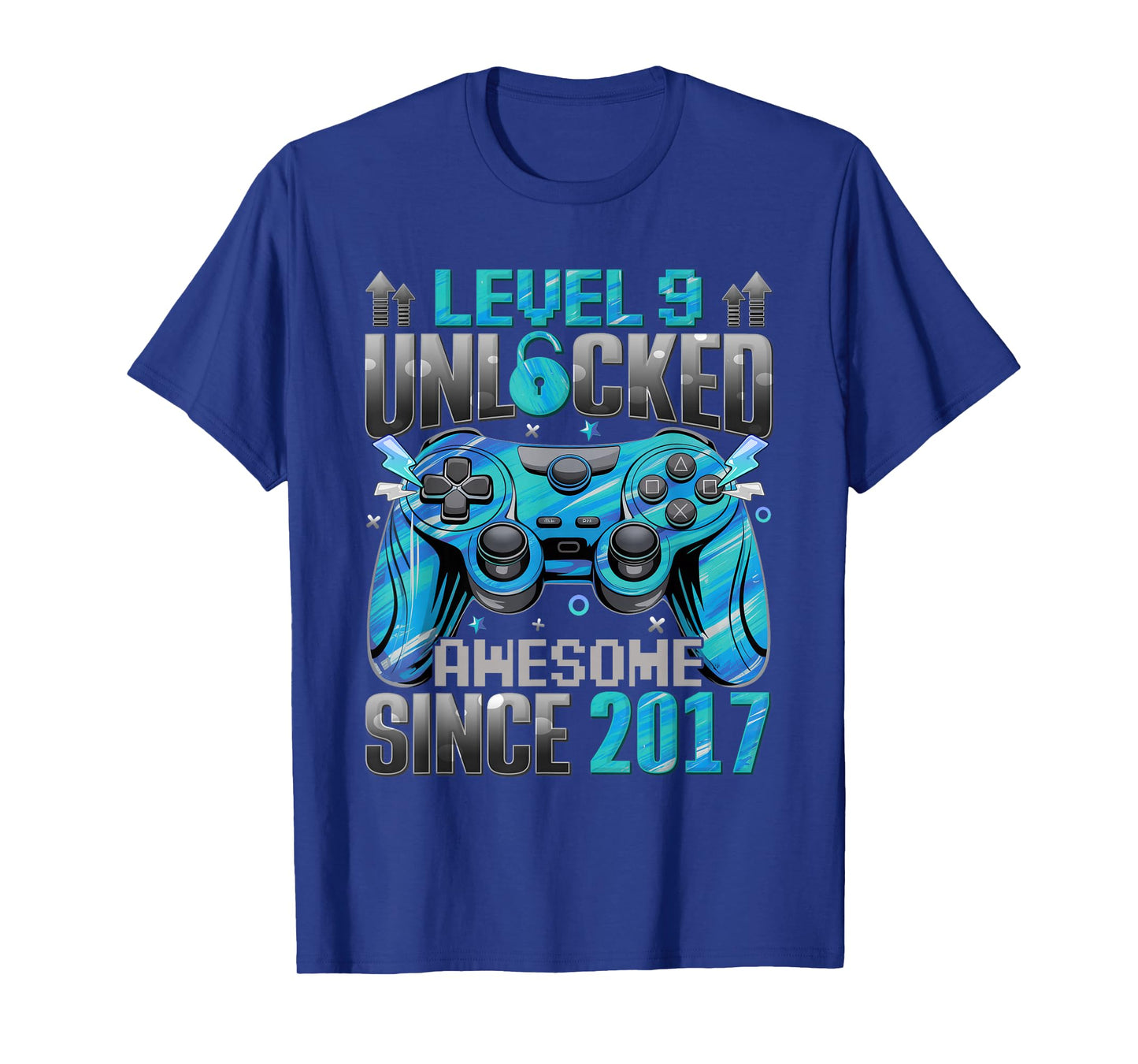 Level 9 Unlocked Awesome Since 2017 9th Birthday Gaming Boys T-Shirt