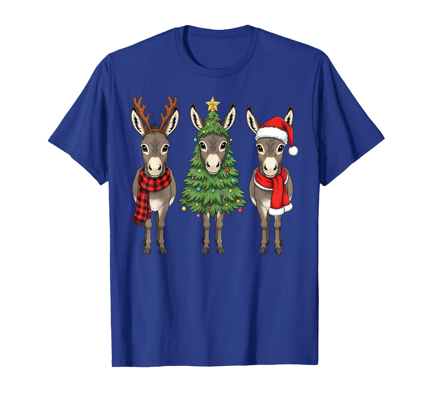 Retro Christmas Donkey Santa Reindeer Farm Animal T-Shirt