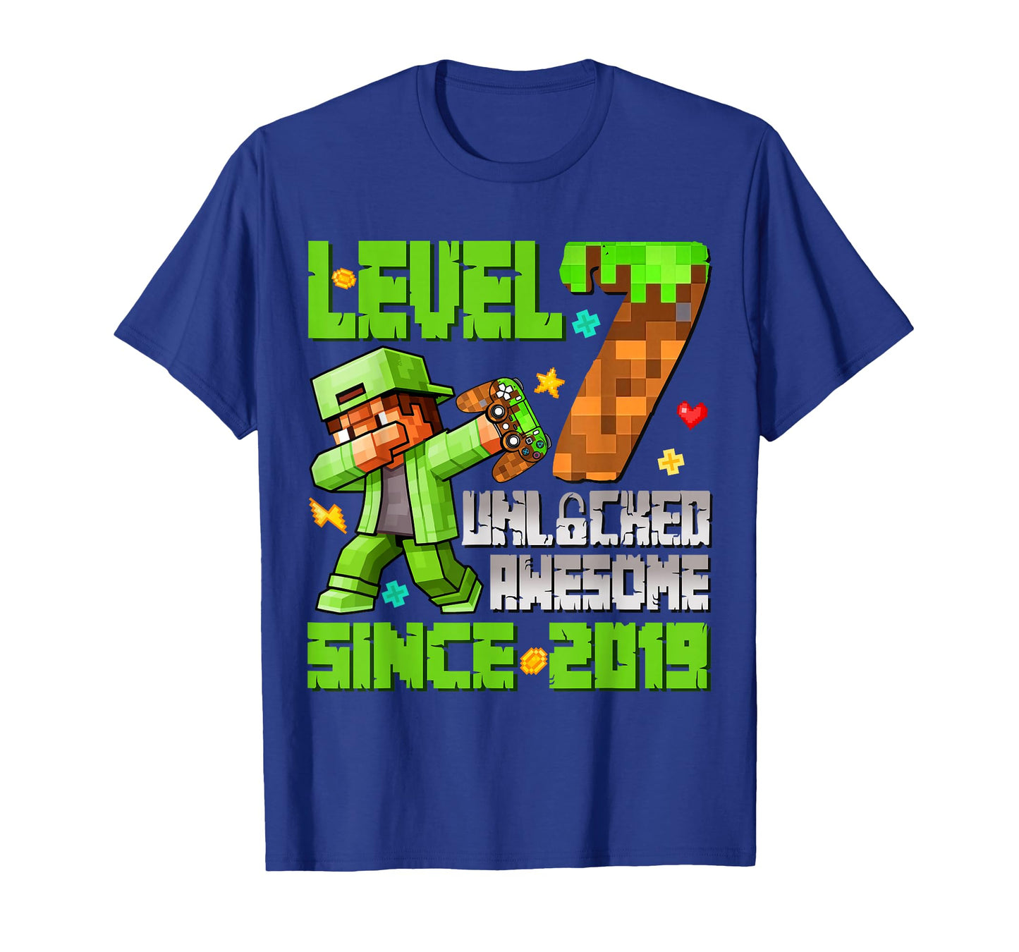 Level 7 Unlocked Awesome Since 2019 7th Birthday Game Pixel T-Shirt