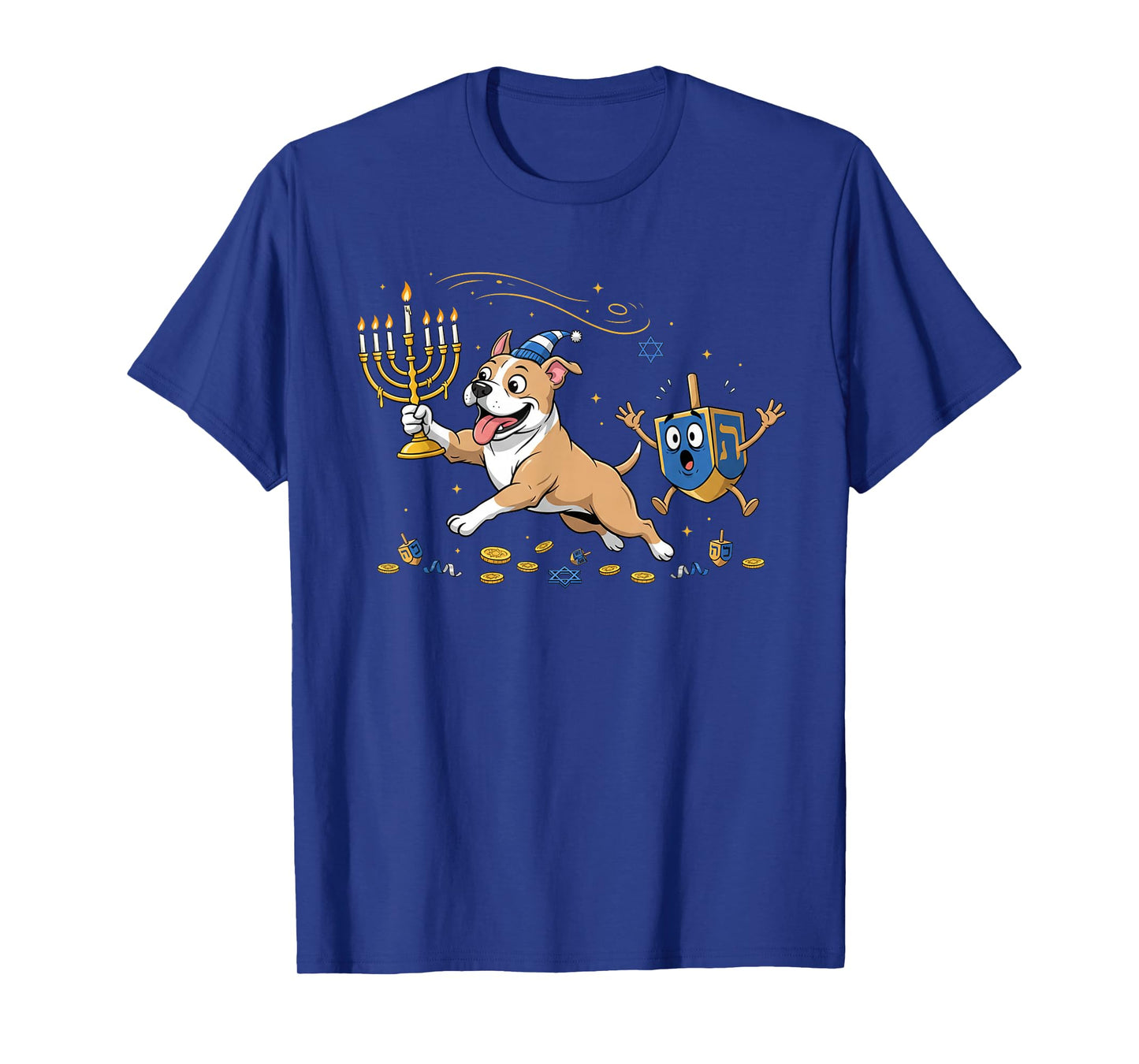 Funny Pitbull Dreidel Menorah Hanukkah Dog Kids Womens Mens T-Shirt