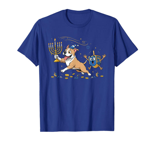 Funny Pitbull Dreidel Menorah Hanukkah Dog Kids Womens Mens T-Shirt