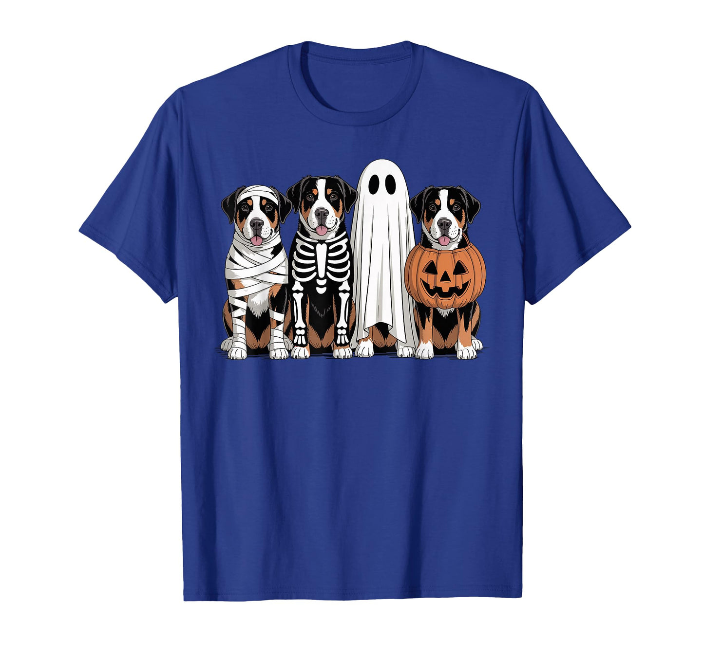 Spooky Ghost Greater Swiss Mountain Dog Halloween Skeleton T-Shirt