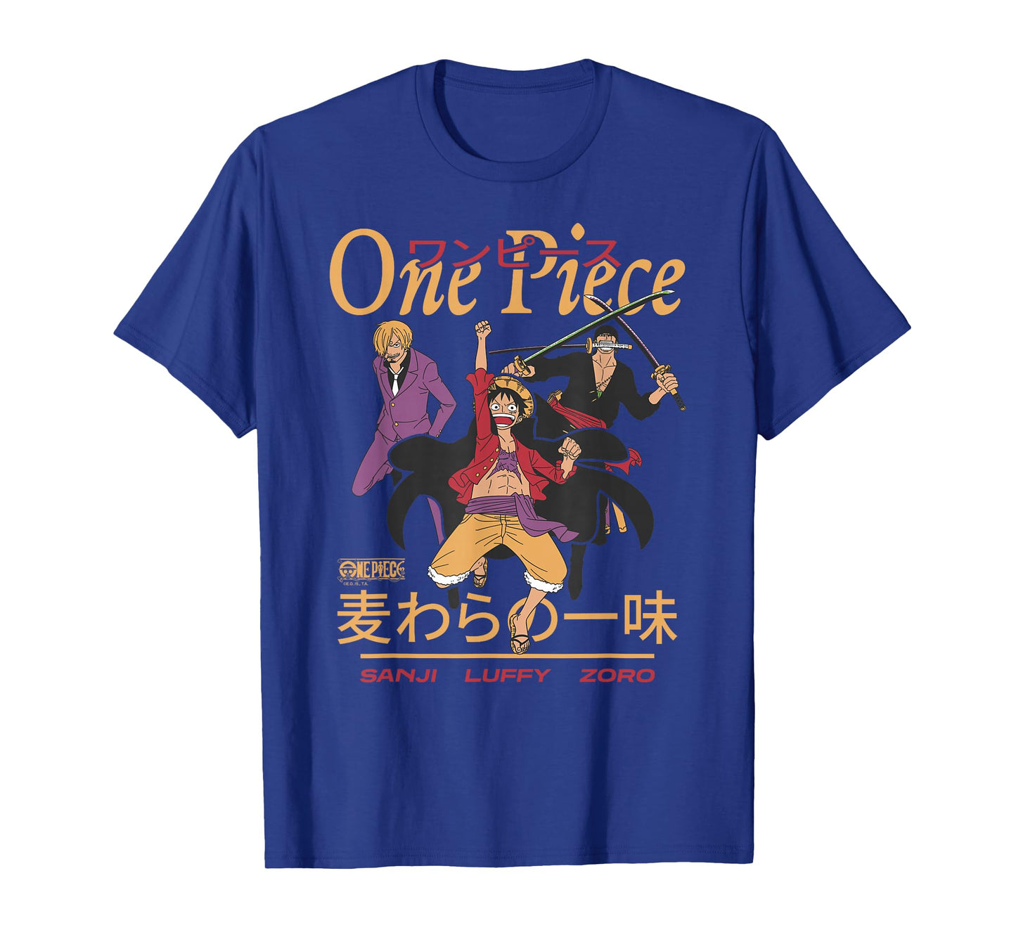 One Piece Anime Sanji Luffy Zoro Kanji Collage Pirate T-Shirt