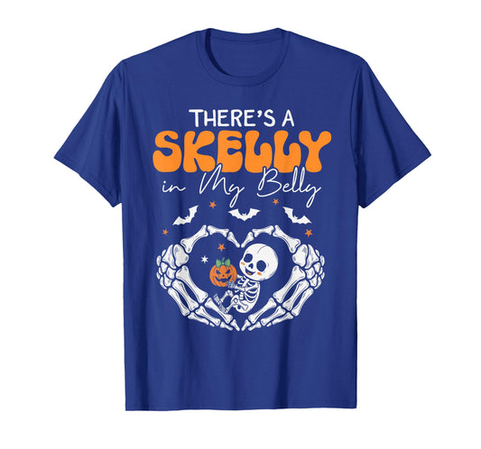 There's A Skelly in My Belly Funny Halloween Pregnancy Women T-Shirt