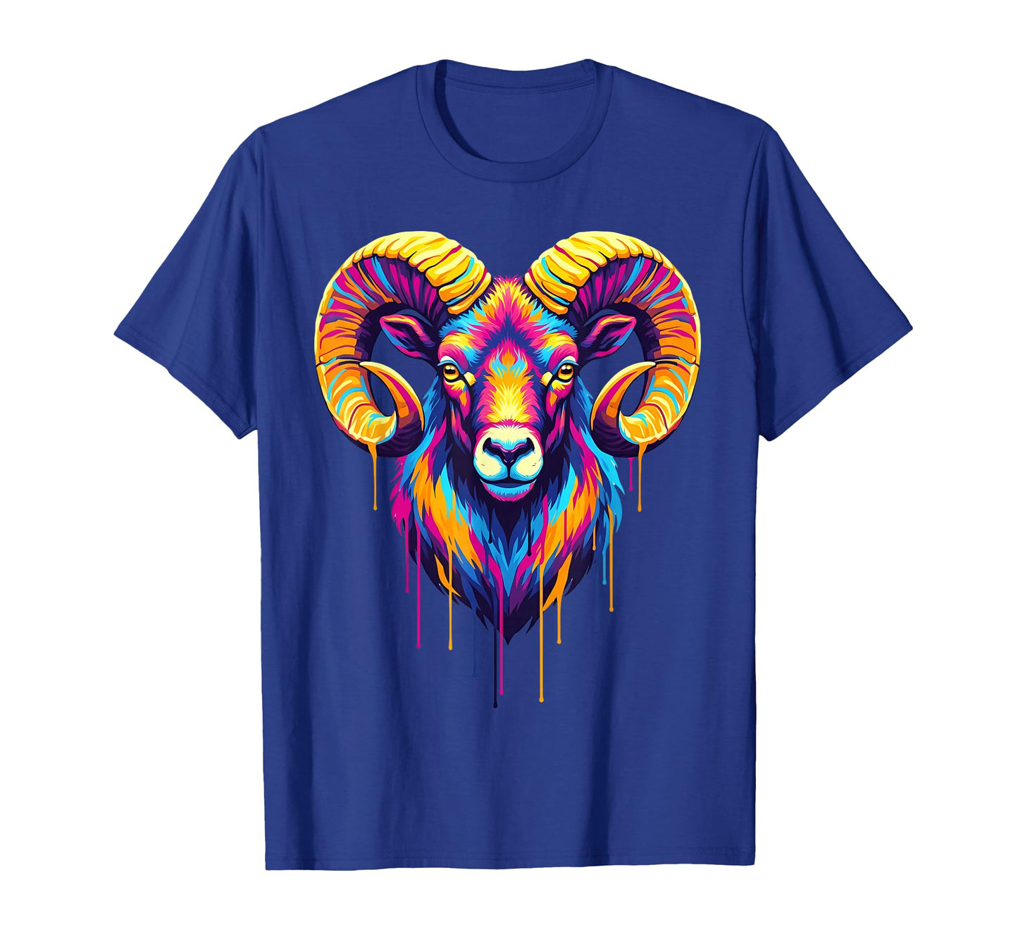Colourful Cool Ram Head in Vivid Shades Artistic Designed T-Shirt