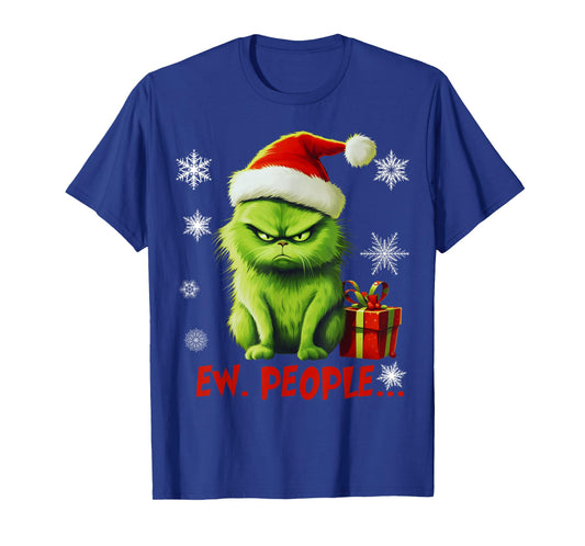 Cat Ew People Funny Christmas Meowy Xmas Gift Santa Hat Y2K T-Shirt