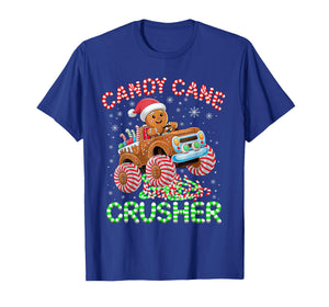 Kids Christmas Gingerbread Candy Cane Crusher Monster Truck T-Shirt