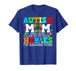 Autism Awareness Puzzle Messy Bun Raising Hero Mom Women T-Shirt